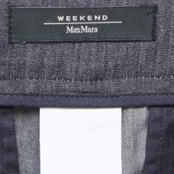 Pre Owned Weekend Max Mara Dark Blue Cotton High Waist Pleated Wide Leg Trousers L Waist 31"