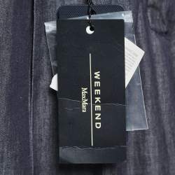 Pre Owned Weekend Max Mara Dark Blue Cotton High Waist Pleated Wide Leg Trousers L Waist 31"