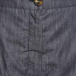 Pre Owned Weekend Max Mara Dark Blue Cotton High Waist Pleated Wide Leg Trousers L Waist 31"