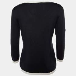 Weekend Max Mara Black Wool Knit Contrast Detail Round Neck Top L