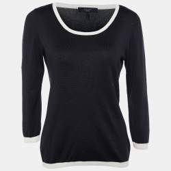 Weekend Max Mara Black Wool Knit Contrast Detail Round Neck Top L