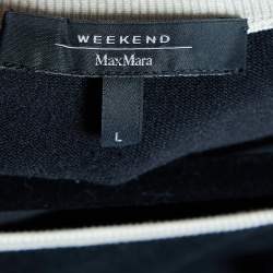 Weekend Max Mara Black Wool Knit Contrast Detail Round Neck Top L