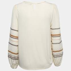 Pre Owned Weekend Max Mara Cream Silk Embroidered Long Sleeve Blouse M