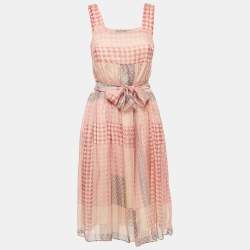 Pre Owned Weekend Max Mara Pink Printed Silk Belted Midi Dress M
