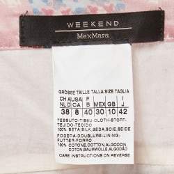 Pre Owned Weekend Max Mara Pink Printed Silk Belted Midi Dress M