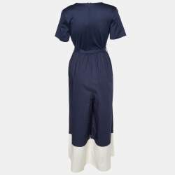 Pre Owned Weekend Max Mara Navy Blue Cotton Belted Jumpsuit S