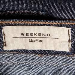 Pre Owned Weekend Max Mara Navy Blue Denim Embellished Bow Detail Cropped Boyfriend Jeans L Waist 34" 