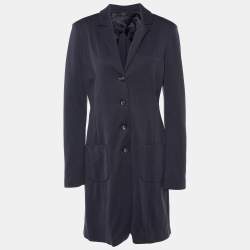 Pre Owned Weekend Max Mara Navy Blue Jersey Mid Length Coat L