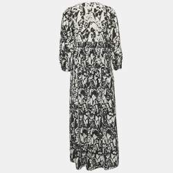 Pre Owned Weekend Max Mara Black Floral Print Silk V-Neck Midi Dress S