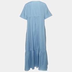 Pre Owned Weekend Max Mara Blue Cotton Blend Tiered Maxi Dress XL