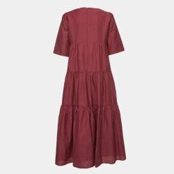 Weekend Max Mara Dark Pink Linen Blend Tiered Maxi Dress S