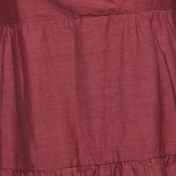 Weekend Max Mara Dark Pink Linen Blend Tiered Maxi Dress S