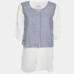 Pre Owned Weekend Max Mara White Cotton & Striped Overlay Detail Shirt S