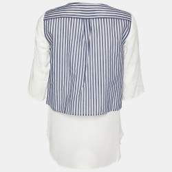 Pre Owned Weekend Max Mara White Cotton & Striped Overlay Detail Shirt S