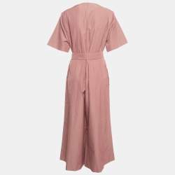Pre Owned Weekend Max Mara Dusty Pink Cotton Blend Belted Wide Leg Jumpsuit XL