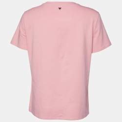 Pre Owned Weekend Max Mara Pink Printed Cotton Crew Neck T-Shirt L