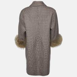 Weekend Max Mara Brown Houndstooth Wool Fur Trimmed Coat S