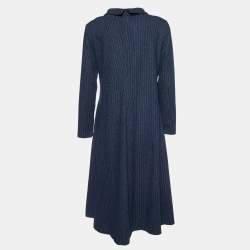 Pre Owned Weekend Max Mara Navy Blue Striped Wool Knit Midi Dress M