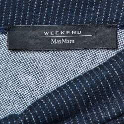 Pre Owned Weekend Max Mara Navy Blue Striped Wool Knit Midi Dress M