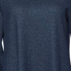 Pre Owned Weekend Max Mara Navy Blue Striped Wool Knit Midi Dress M