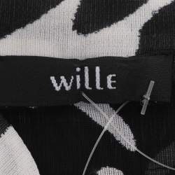 مملوكة مسبقًا قميص ويلي شيفون مطبوع بالأسود والأبيض بأكمام طويلة واسع جداً (إكس لارج)