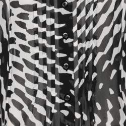 مملوكة مسبقًا قميص ويلي شيفون مطبوع بالأسود والأبيض بأكمام طويلة واسع جداً (إكس لارج)