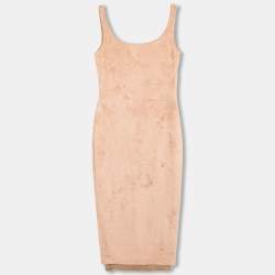 Pre Owned فستان ويندسور سويدي صناعي بني بلا أكمام بوديكون مقاس صغير (سمول)