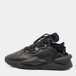 Y-3 Black Leather and Fabric Kaiwa Sneakers Size 391/3