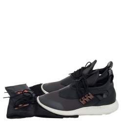 Pre Owned Adidas Y-3 Olive Green/Gray Leather And Stretch Fabric Qasa Elle Sneaker Size 37.5