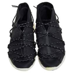 Y-3 Black Synthetic Fabric Cross Lace Run Sneakers Size 39 1/3