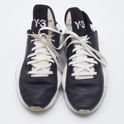 Y-3 Black/White Leather and Fabric Kaiwa Sneakers Size 40