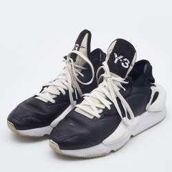 Y-3 Black/White Leather and Fabric Kaiwa Sneakers Size 40