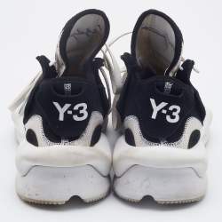 Y-3 Black/White Leather and Fabric Kaiwa Sneakers Size 40