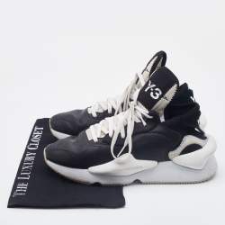 Y-3 Black/White Leather and Fabric Kaiwa Sneakers Size 40