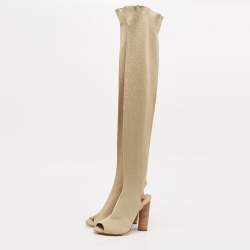 Yeezy Season 5 Beige Knit Fabric  Over The Knee Length Boots Size 37.5