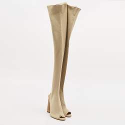 Yeezy Season 5 Beige Knit Fabric  Over The Knee Length Boots Size 37.5