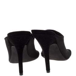 Pre Owned Yeezy Black Stretch Knit Season 6 Mule Sandals Size 37