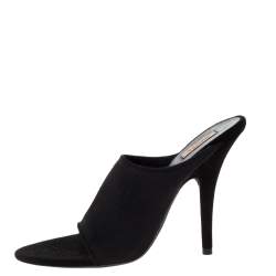 Pre Owned Yeezy Black Stretch Knit Season 6 Mule Sandals Size 37