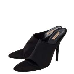 Pre Owned Yeezy Black Stretch Knit Season 6 Mule Sandals Size 37