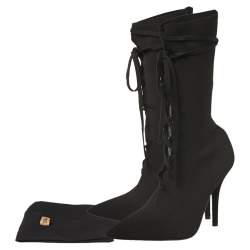 Pre Owned Yeezy Black Knit Sock Lace Up Boots Size 36.5