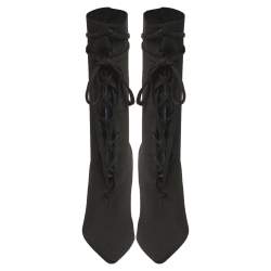 Pre Owned Yeezy Black Knit Sock Lace Up Boots Size 36.5