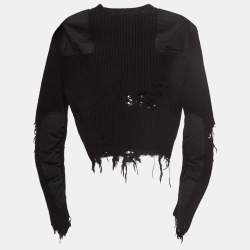 Yeezy Season 3 Black Destroyed Military Rib Wool Cropped Sweater S