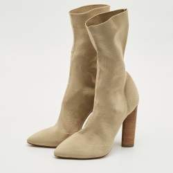 Pre Owned Yeezy Season 2 Beige Knit Fabric Sock Ankle Length Boots Size 40