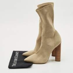 Pre Owned Yeezy Season 2 Beige Knit Fabric Sock Ankle Length Boots Size 40