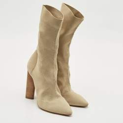 Pre Owned Yeezy Season 2 Beige Knit Fabric Sock Ankle Length Boots Size 40