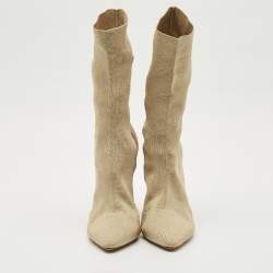 Pre Owned Yeezy Season 2 Beige Knit Fabric Sock Ankle Length Boots Size 40