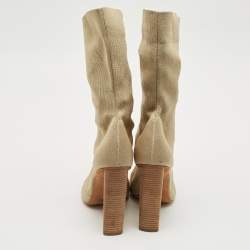 Pre Owned Yeezy Season 2 Beige Knit Fabric Sock Ankle Length Boots Size 40