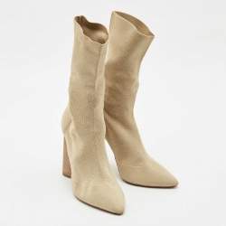 Pre Owned Yeezy Beige Knit Fabric Season 2 Sock Boots Size 39