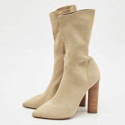 Pre Owned Yeezy Beige Knit Fabric Season 2 Sock Boots Size 39