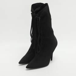 Pre Owned Yeezy Season 5 Black Knit Sock Lace Up Boots Size 39.5